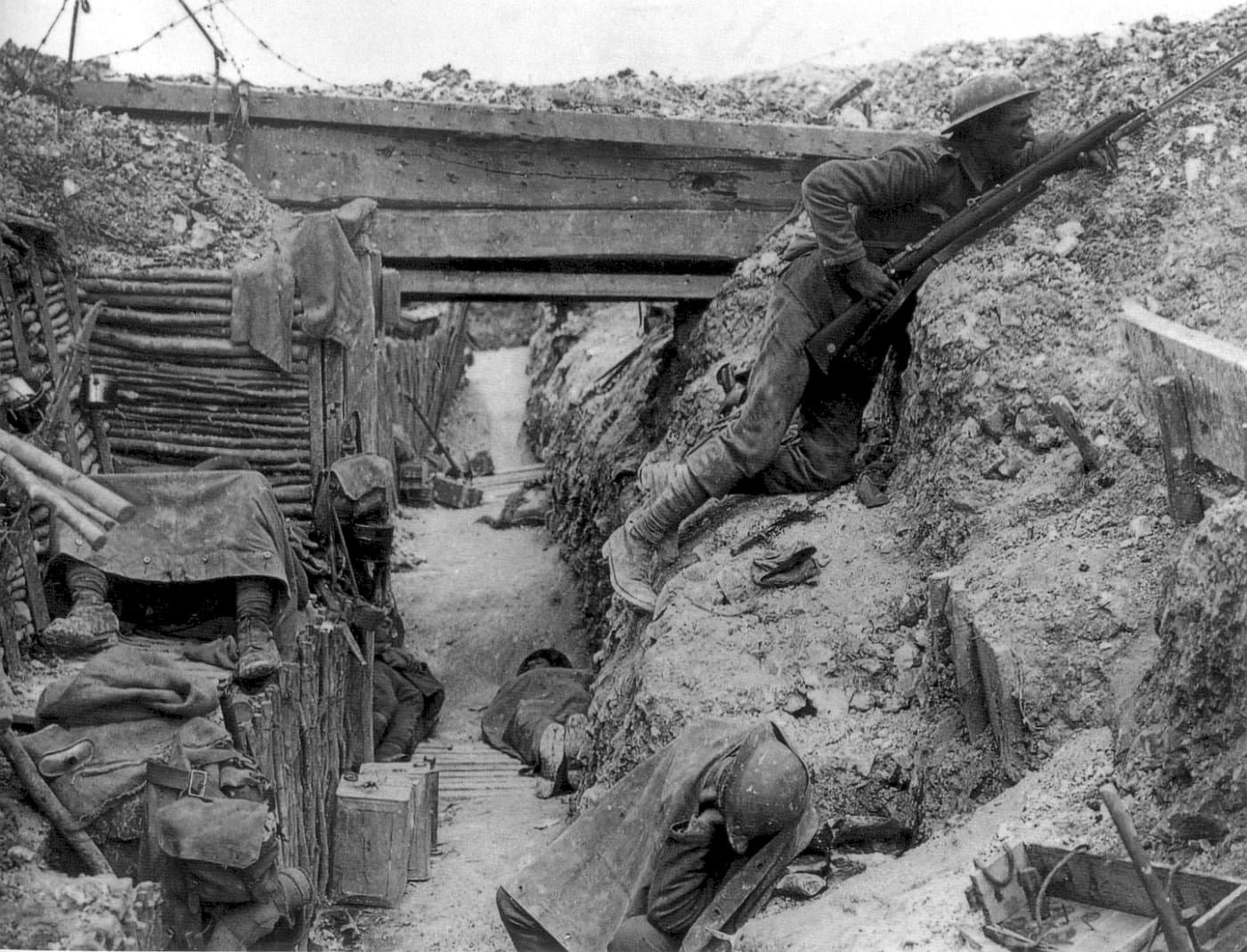 British soldiers of the Cheshire Regiment in a trench on the Somme, 1916