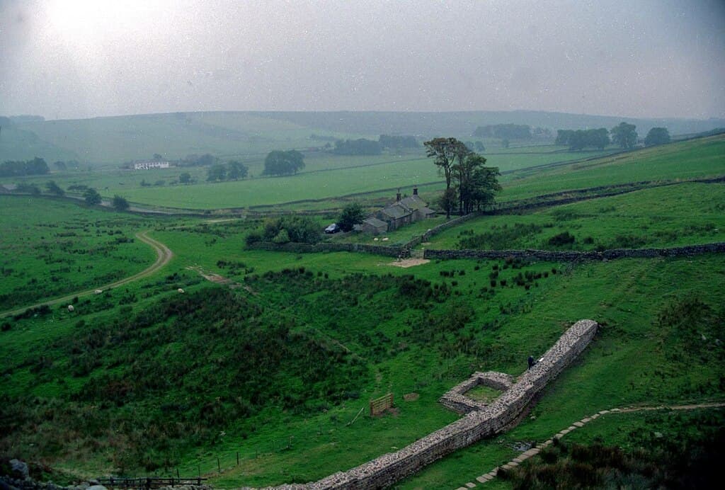 Hadrian's Wall and turret at Peel Crags, Northumberland