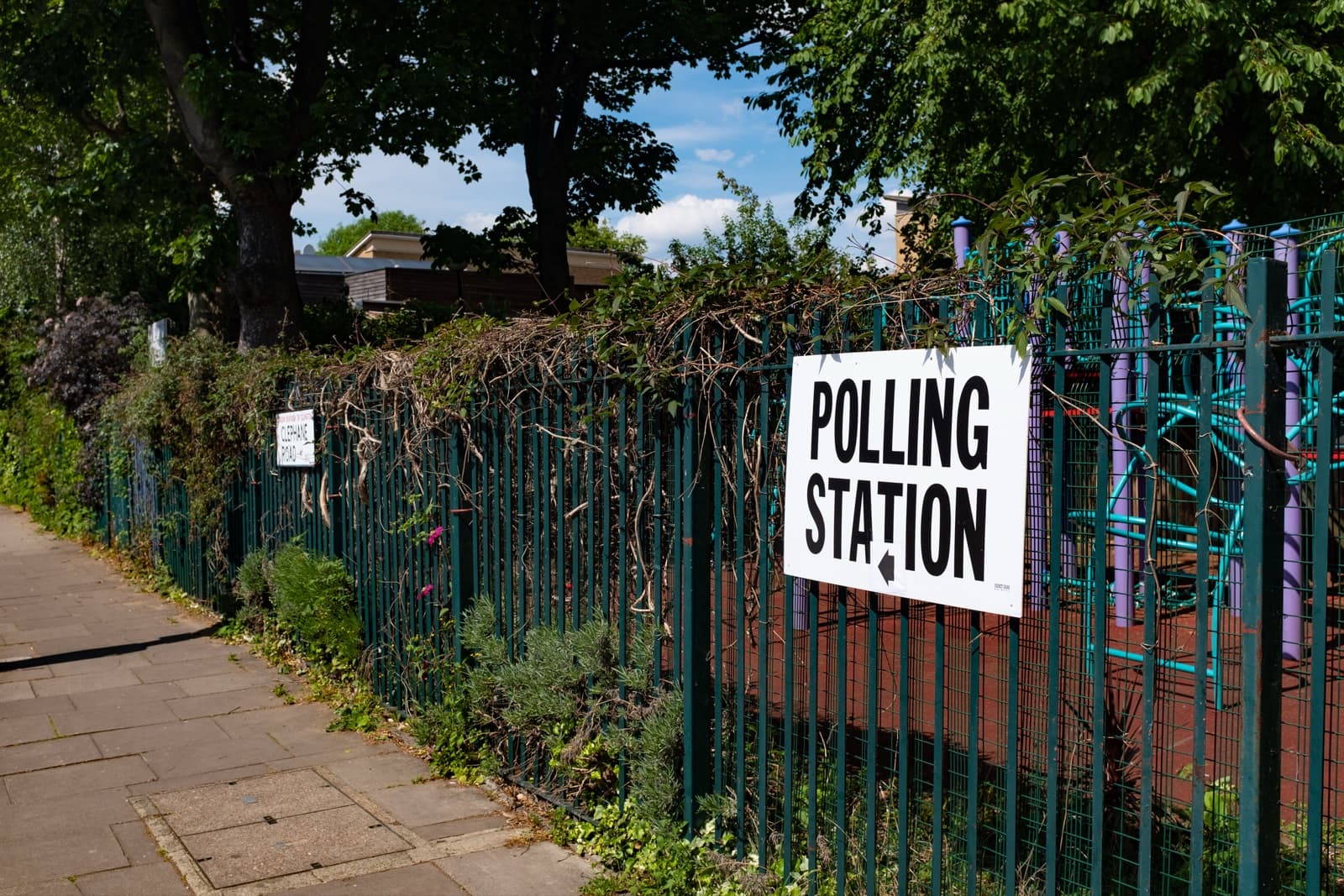 Polling station signage at Canonbury, London, during the European Parliament elections 2019